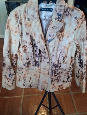 Pamela McCoy Beige and Brown Abstract Leather  Print Blazer